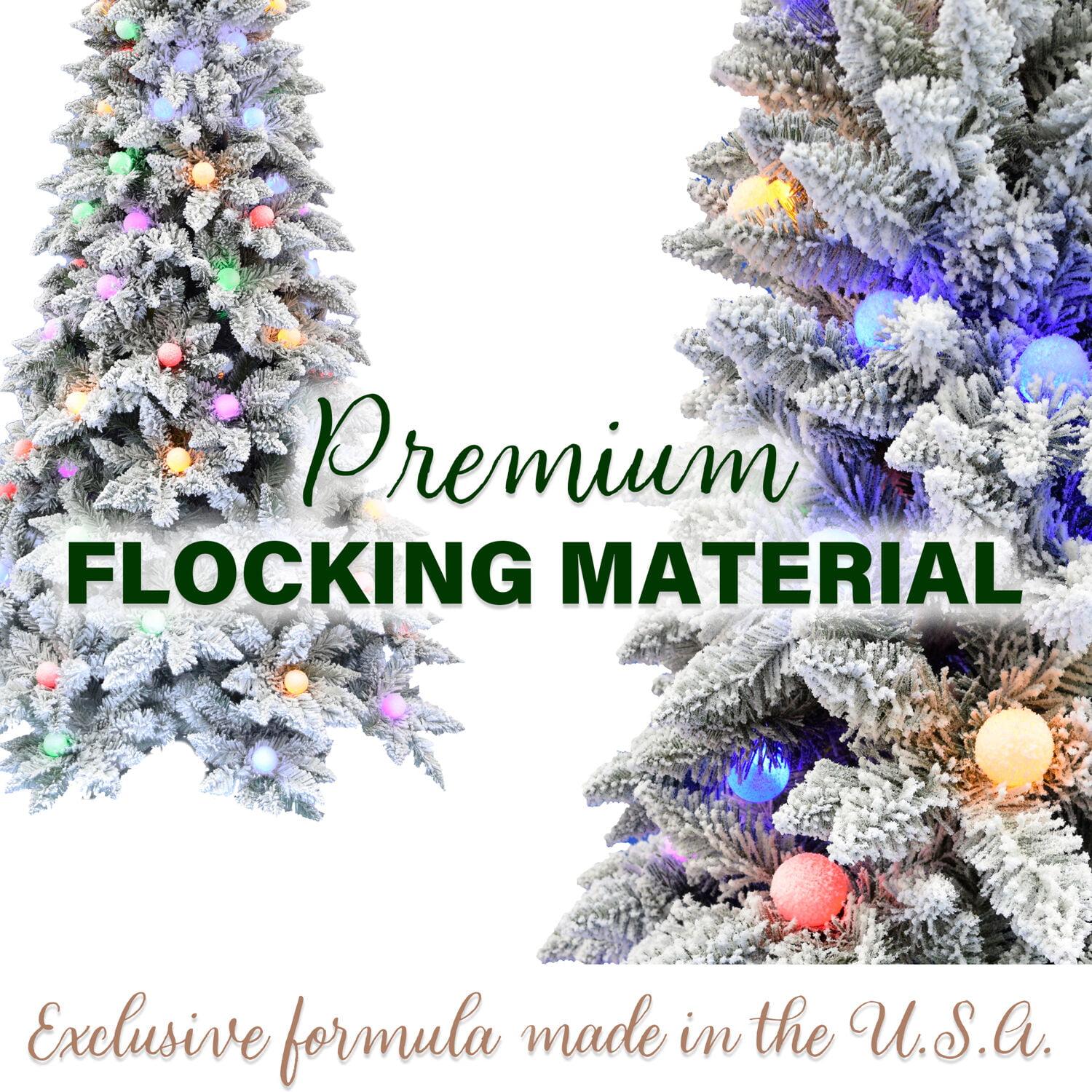 Fraser Hill Farm Multi-color Prelit LED White Flocked Slim Christmas Tree, 7.5'