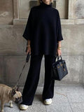 Classic All-match Half High Neck Wool Knit Black Suit