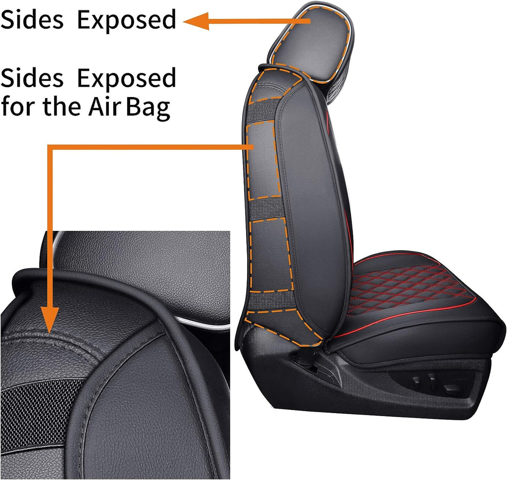 Aierxuan Seat Covers for Cars Full Set Chevy Silverado GMC Sierra Trail Boss Z71 Pickup 2007-2024 1500 2500HD 3500HD Crew Double Extended Cab Waterproof Leather (Full Set, Black-Red)