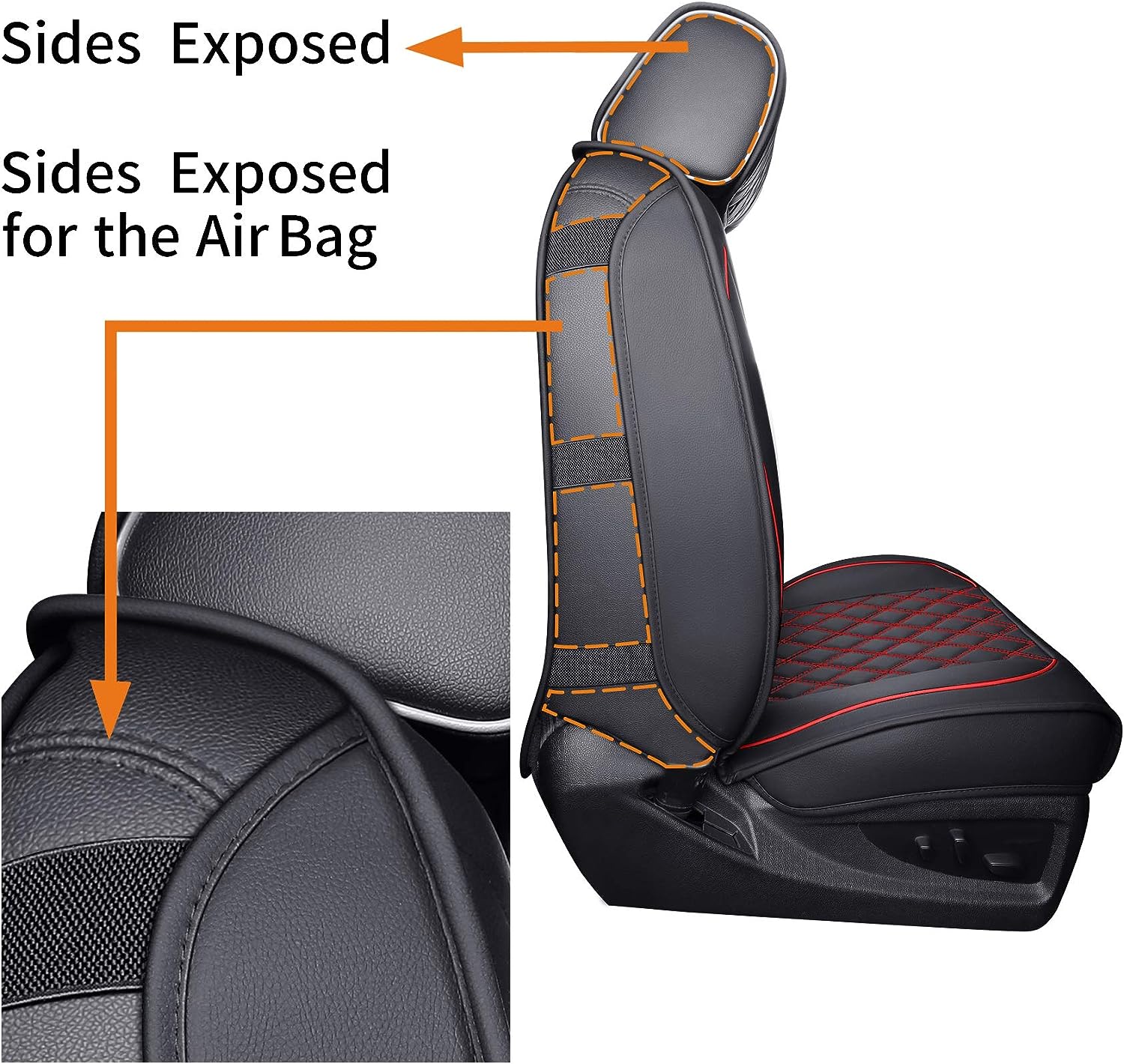 Aierxuan Chevy Chevrolet Silverado GMC Sierra Front Seat Covers Pickup Custom Fit 2007-2024 1500 2500HD 3500HD Crew Double Extended Cab Waterproof Leather Protectors (2 PCS Front, Black-Red)