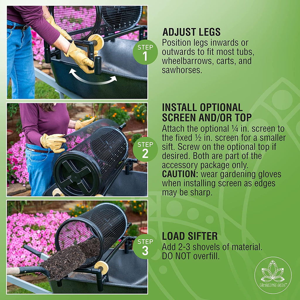 Rolling Garden Sifter with 1/2 in. Screen
