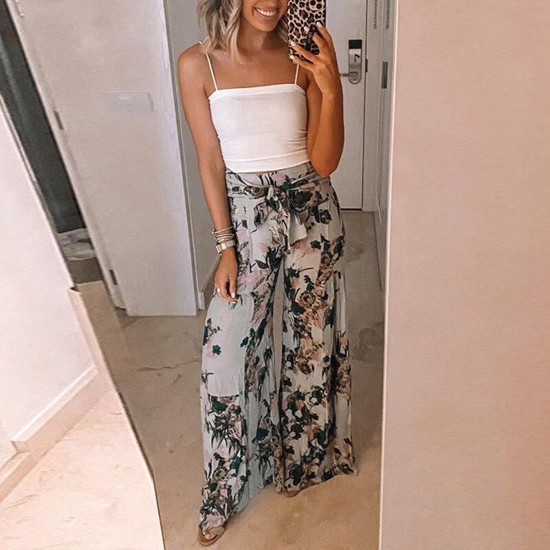 floral wide leg high waist pants