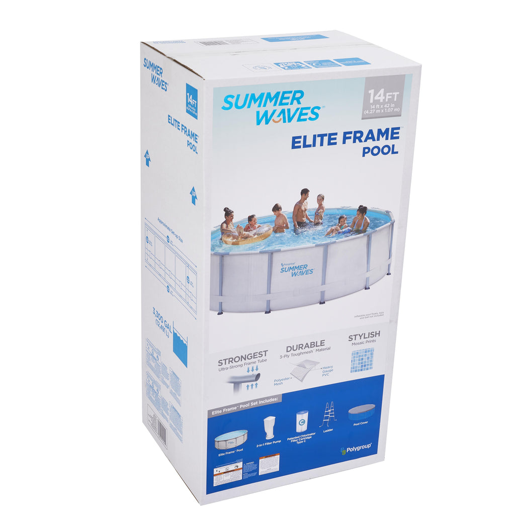 Summer Waves14ft Elite Frame Pool with Filter Pump, Cover, and Ladder