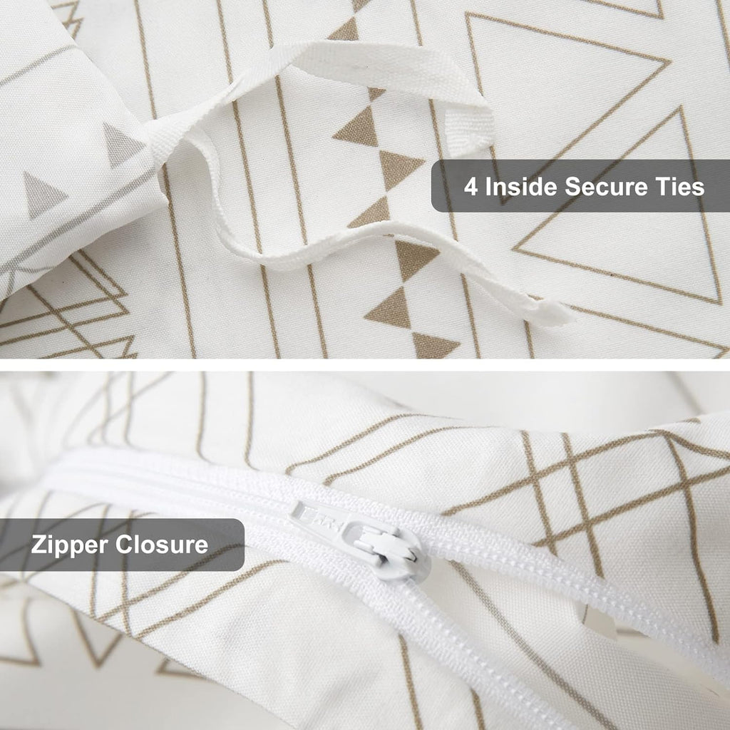 HYPREST Boho Duvet Cover King Size - Soft Boho Aztec White Duvet Cover with Taupe Waves and Traingles Lightweight, Oeko-TEX Certificated (No Comforter)