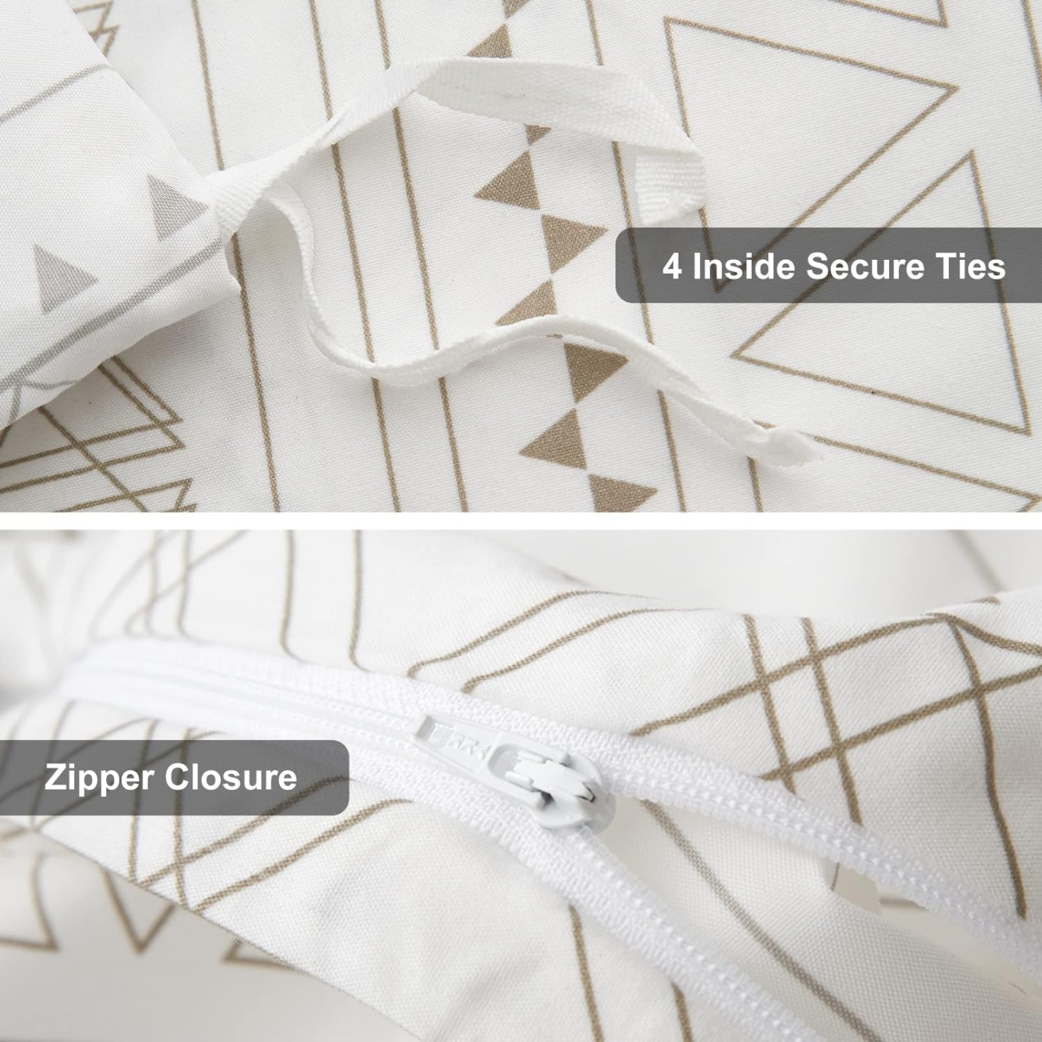 HYPREST Boho Duvet Cover King Size - Soft Boho Aztec White Duvet Cover with Taupe Waves and Traingles Lightweight, Oeko-TEX Certificated (No Comforter)
