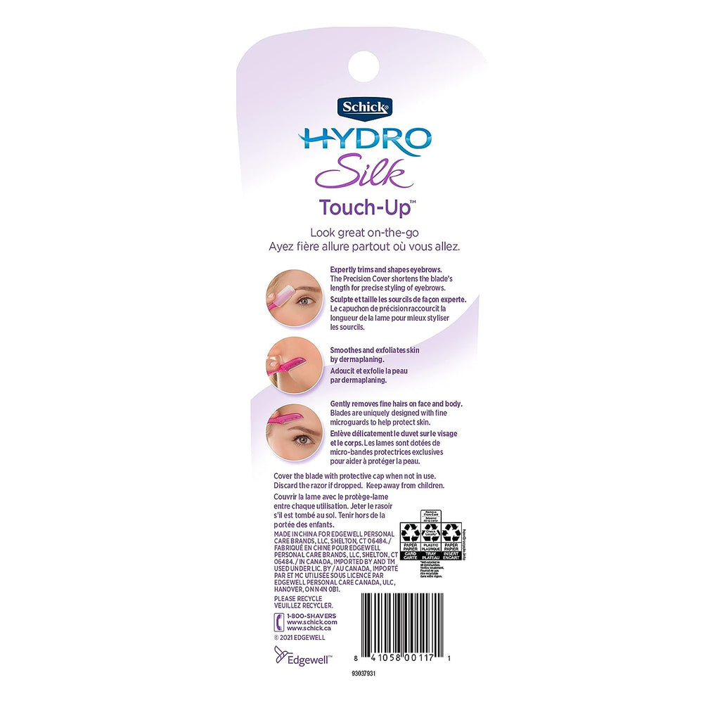 Schick Hydro Silk Touch-Up Exfoliating Dermaplaning Tool, Face &amp; Eyebrow Razor with Precision Cover- 3 Count | Dermaplaning Razor For Women