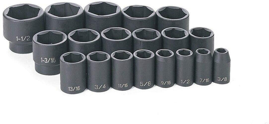 19 Pc. 1/2" Dr. Fractional Impact Socket Set-Tool set-Wrench set-Tool kit-Socket sets-Tools for mechanics-Socket set-Impact socket set-Hand tools-Mechanic tools-Mechanic tool set-Tool sets