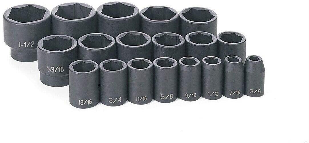 19 Pc. 1/2" Dr. Fractional Impact Socket Set-Tool set-Wrench set-Tool kit-Socket sets-Tools for mechanics-Socket set-Impact socket set-Hand tools-Mechanic tools-Mechanic tool set-Tool sets