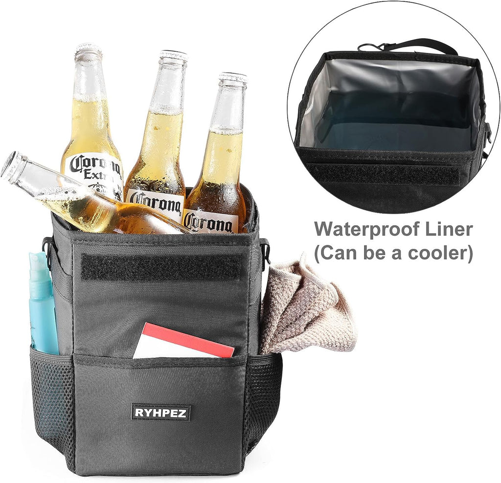Ryhpez Car Trash Can with Lid - Car Trash Bag Hanging with Storage Pockets Collapsible and Portable Car Garbage Bin