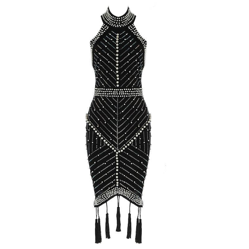 sleeveless halter bead dress