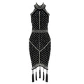 sleeveless halter bead dress