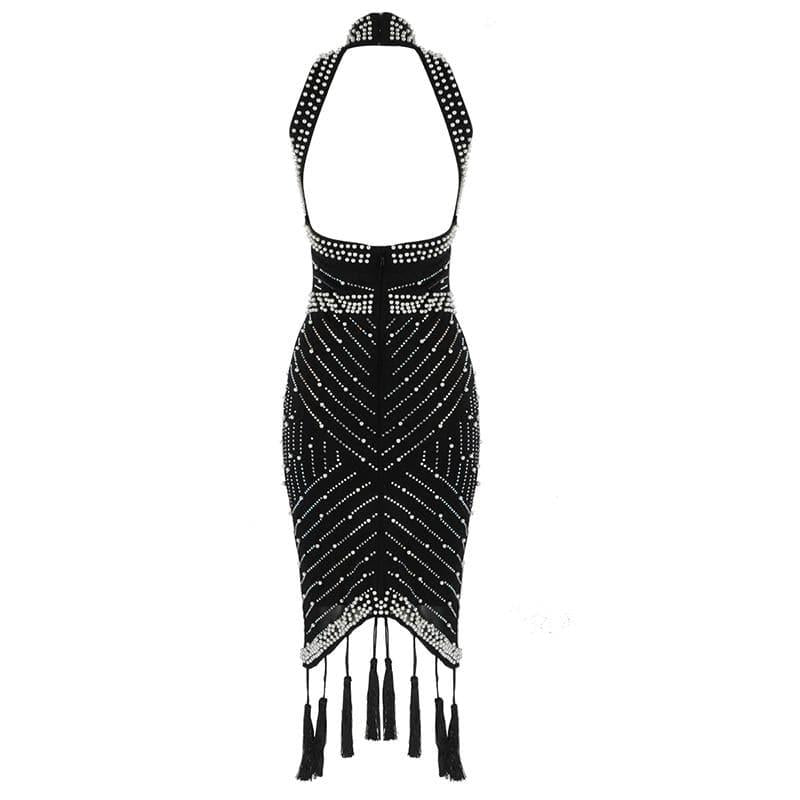 sleeveless halter bead dress