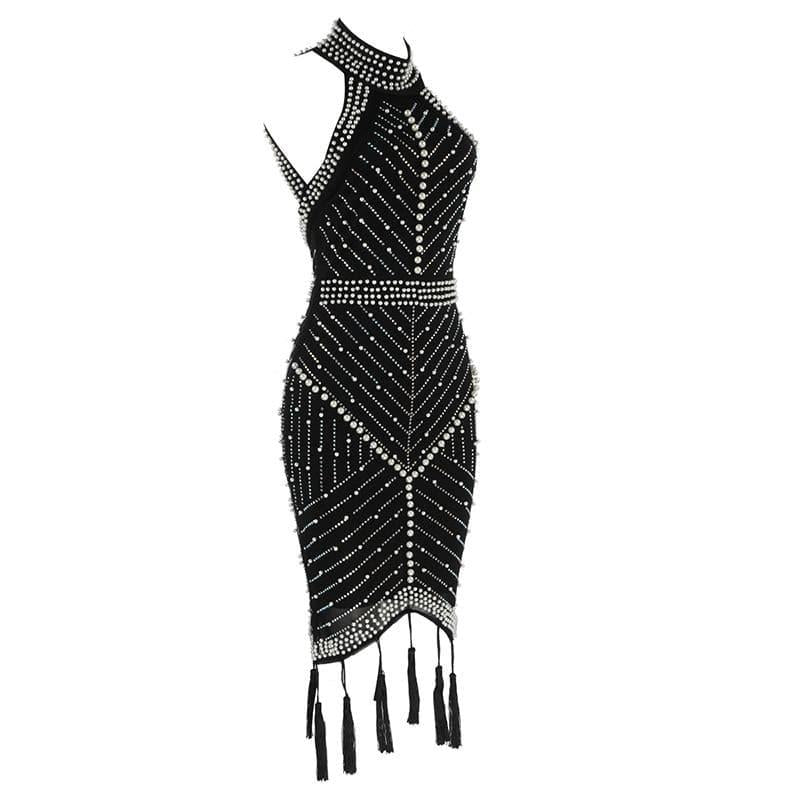 sleeveless halter bead dress