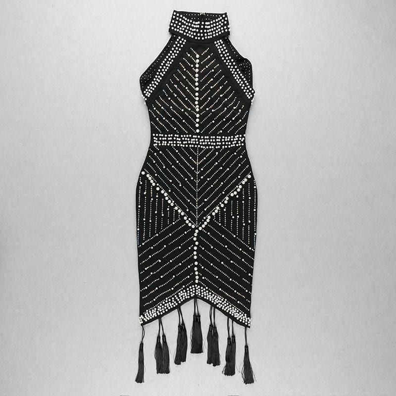 sleeveless halter bead dress