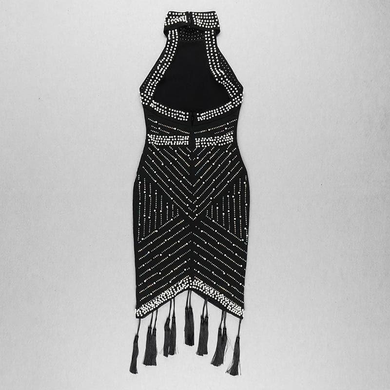sleeveless halter bead dress