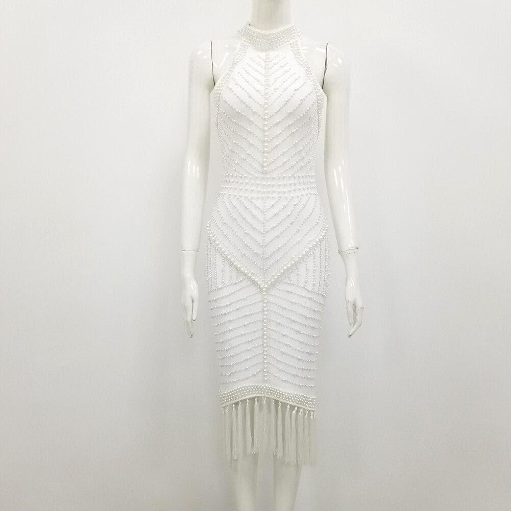 sleeveless halter bead dress