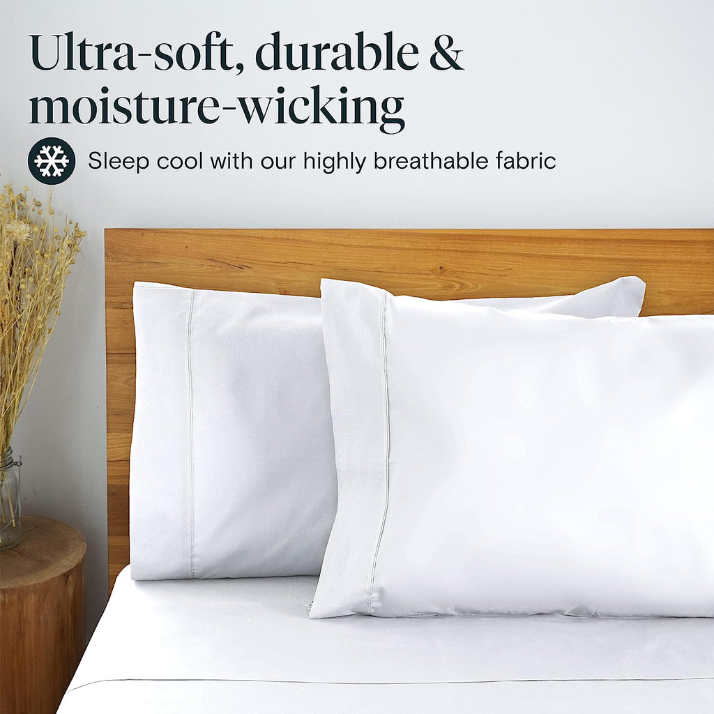 LuxClub 6 PC Queen Sheet Set Bamboo Sheets Deep Pockets 18" Eco Friendly Wrinkle Free Cooling Sheets Machine Washable Hotel Bedding Silky Soft - Snow White Fitted Sheet Queen Size