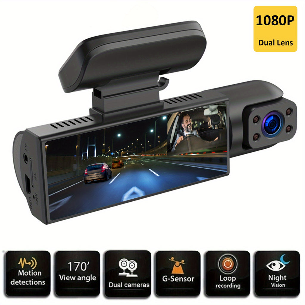 Dash Camera Front And Inside With 32G SD Card, 3.16inch Dash Cam 1080P, G Sensor High Definition Night Vision Loop Recording Wide Angle Car DVR