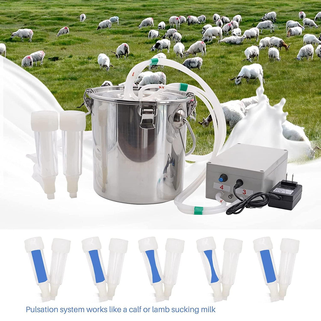 MINYULUA 5L Goat MilMachine, Pulsation Vacuum Pump Sheep Electric Milker, Automatic Portable Livestock MilSupplies Equipment with  Steel Bucket