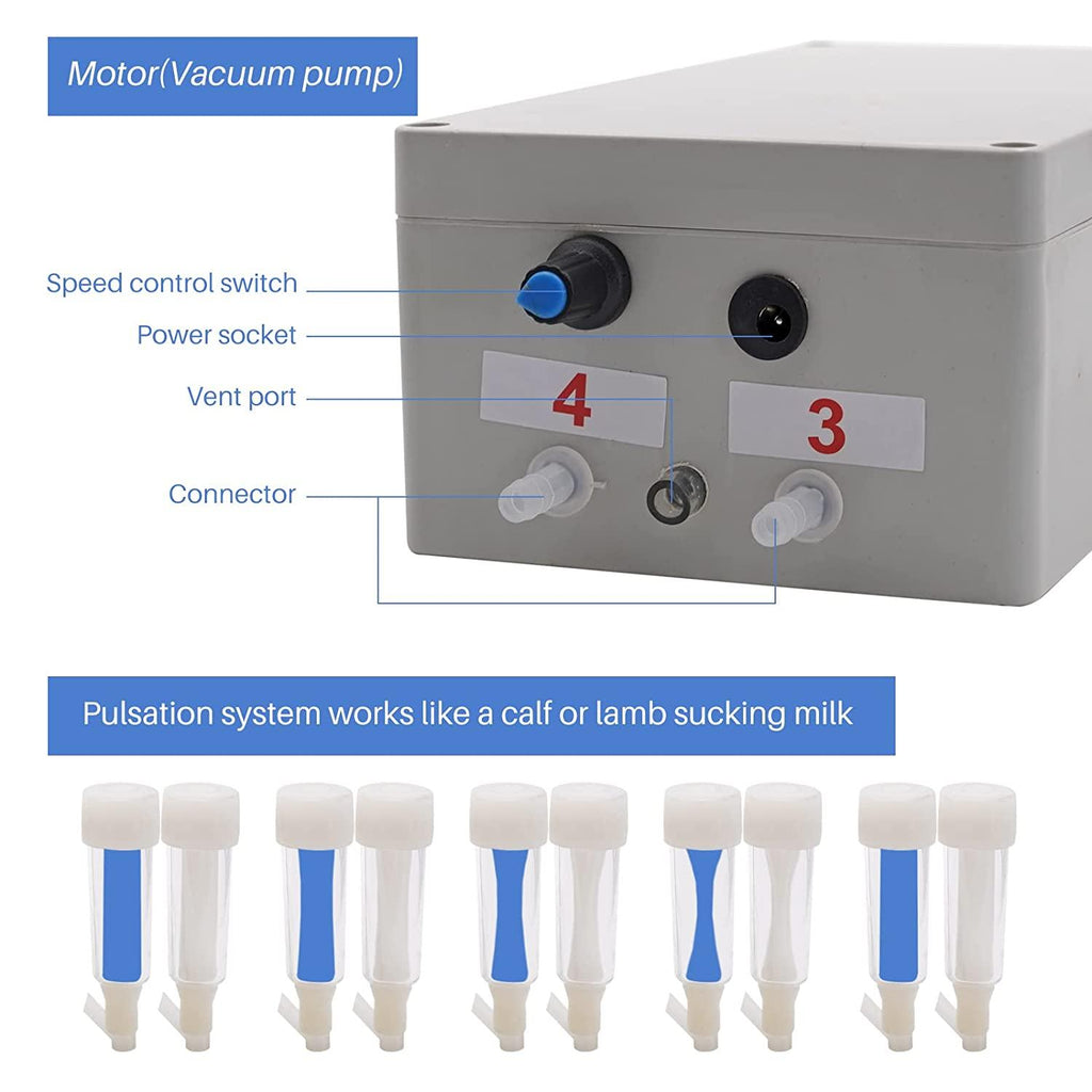 MINYULUA 5L Goat MilMachine, Pulsation Vacuum Pump Sheep Electric Milker, Automatic Portable Livestock MilSupplies Equipment with  Steel Bucket