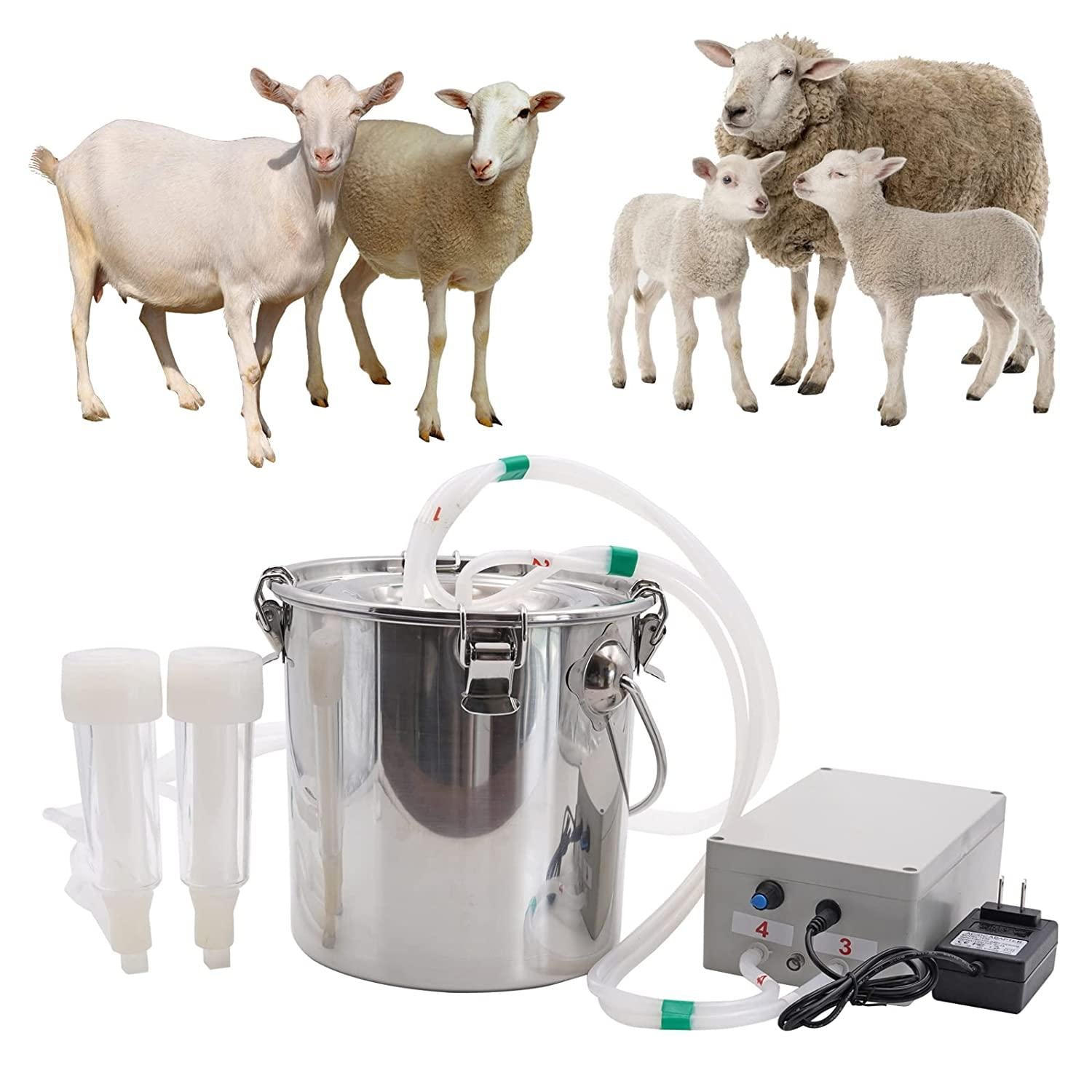 MINYULUA 5L Goat MilMachine, Pulsation Vacuum Pump Sheep Electric Milker, Automatic Portable Livestock MilSupplies Equipment with  Steel Bucket