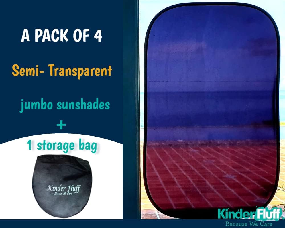 Kinder Fluff Car Window Shades (4X) - The Only Certified Sun Shade Blocking 99.95% UVR - Award Winning for Baby, Automotive Sunshades For Van, SUV &amp; Aircraft Pilot - XL
