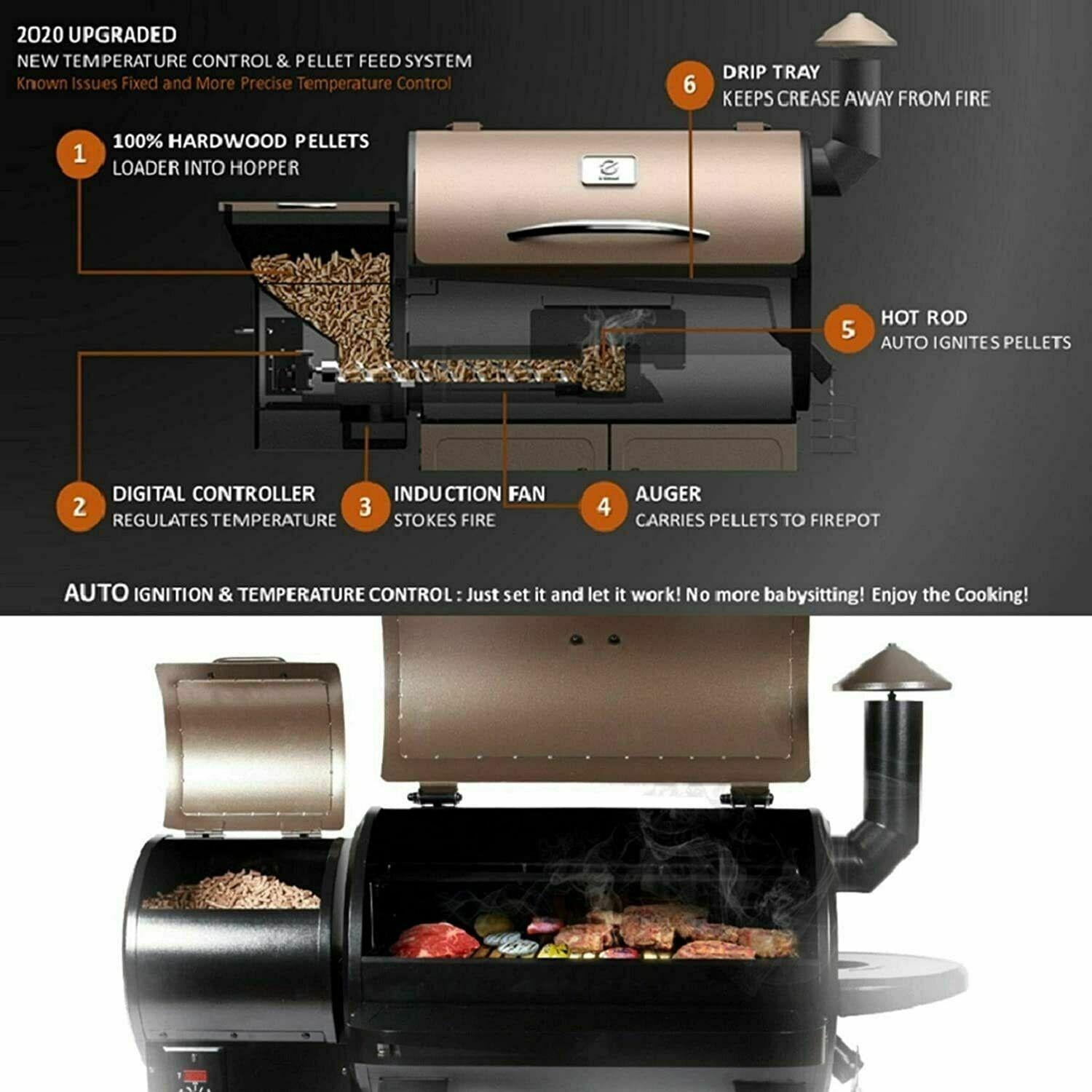 Pellet BBQ Grill 8 in 1 Grill Smoker Outdoor 600sq in CooArea