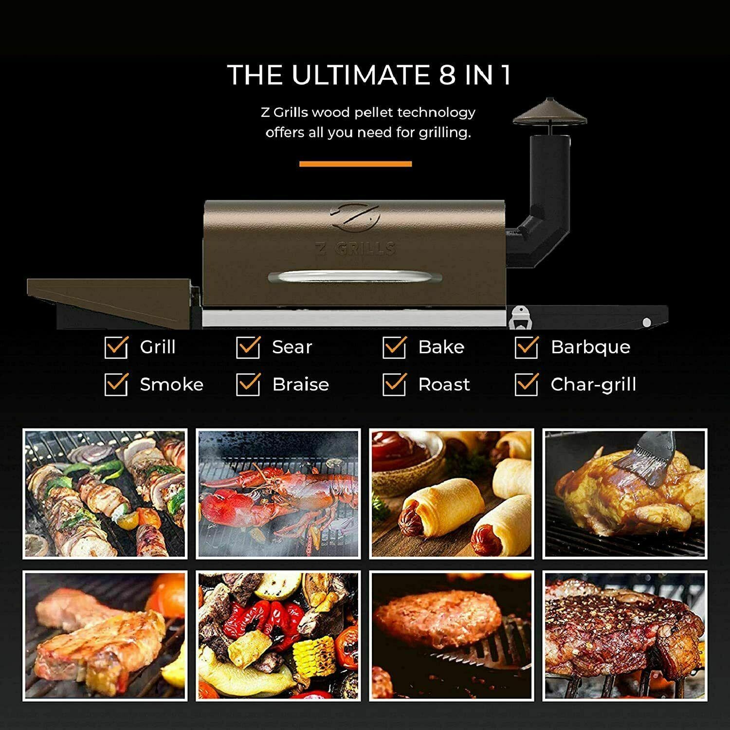 Pellet BBQ Grill 8 in 1 Grill Smoker Outdoor 600sq in CooArea