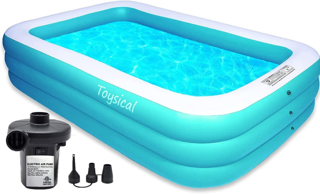 toysical inflatable pool with pump - 118 x 72 x 22 swimming pools for kids and adults or the entire family - more durable than other blow up pools for adults - includes patches