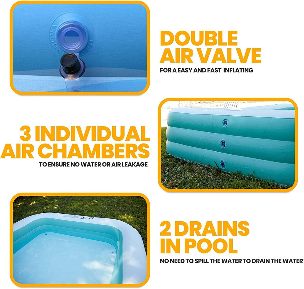toysical inflatable pool with pump - 118 x 72 x 22 swimming pools for kids and adults or the entire family - more durable than other blow up pools for adults - includes patches