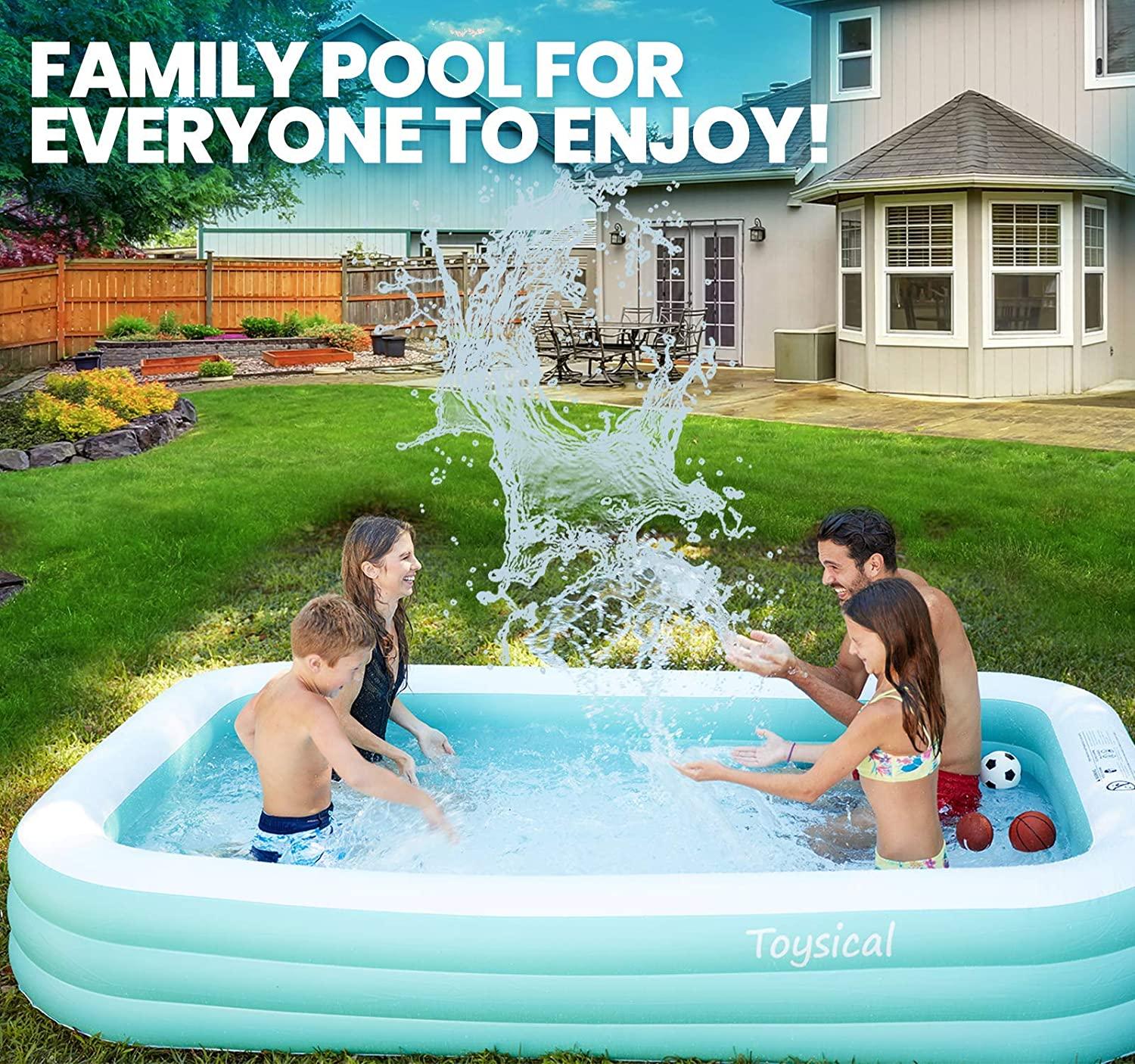 toysical inflatable pool with pump - 118 x 72 x 22 swimming pools for kids and adults or the entire family - more durable than other blow up pools for adults - includes patches