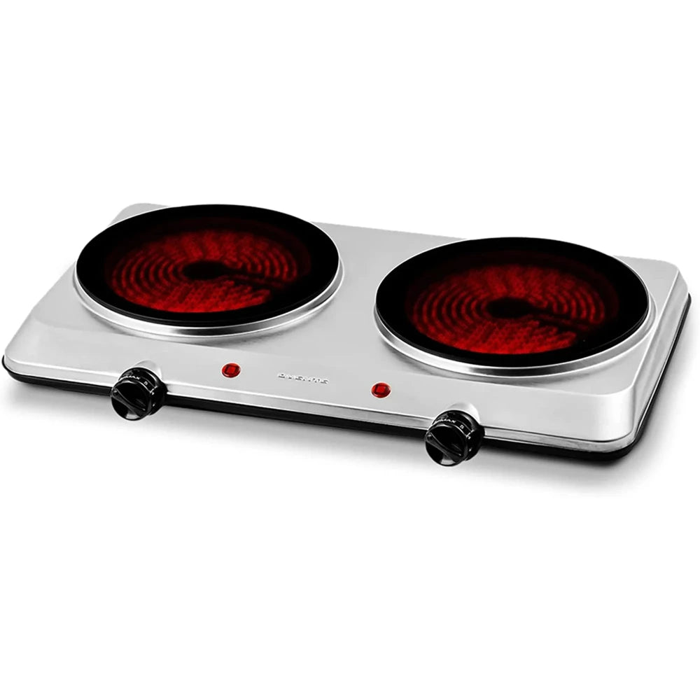 Electric Double Infrared Burner 7.5 Inch Ceramic Glass Hot Plates Cooktop, 1500W Portable Countertop Stove with 6 Level