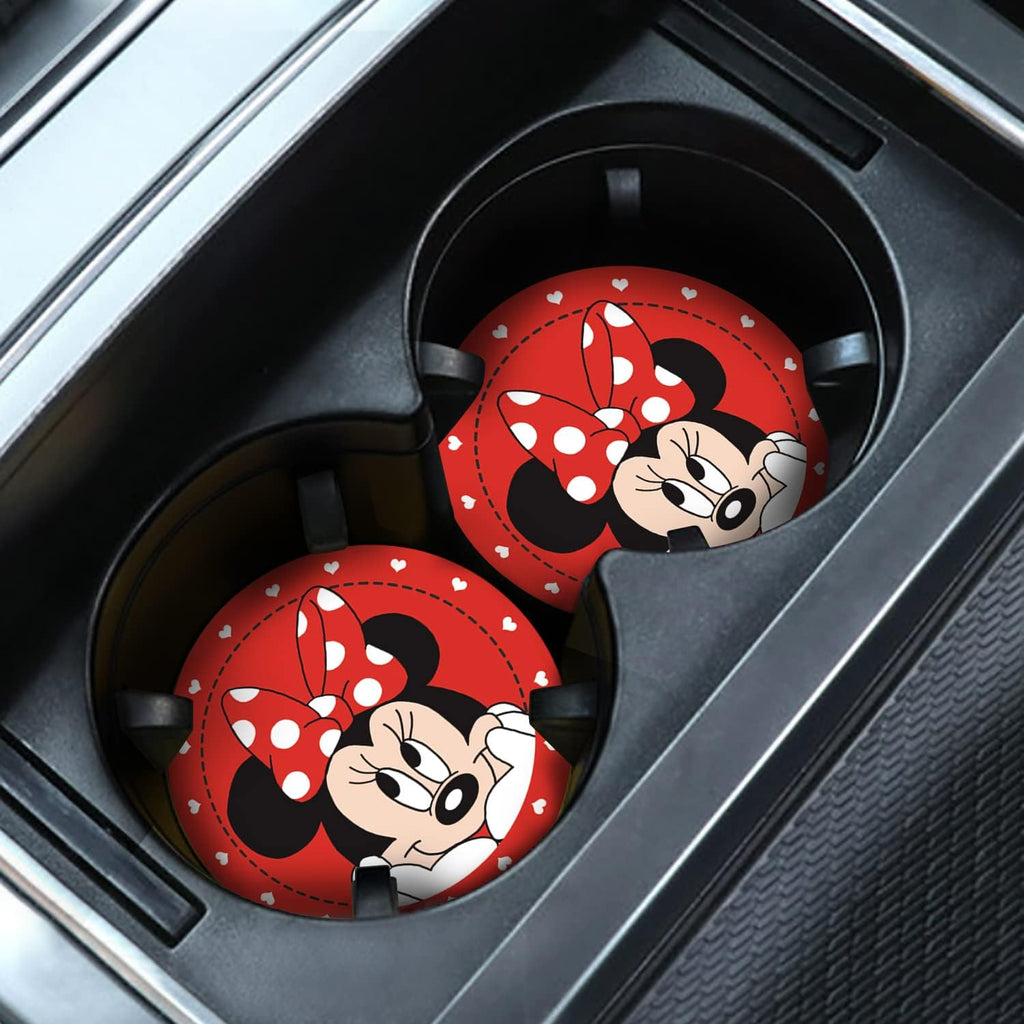 Car Cup Holder Coaster 2PCS Cute Car Coasters for Minnie Mouse 2.75" Car Interior Cup Holder Insert Coaster Funny Car Decoration Women Gifts from FLYEEGO