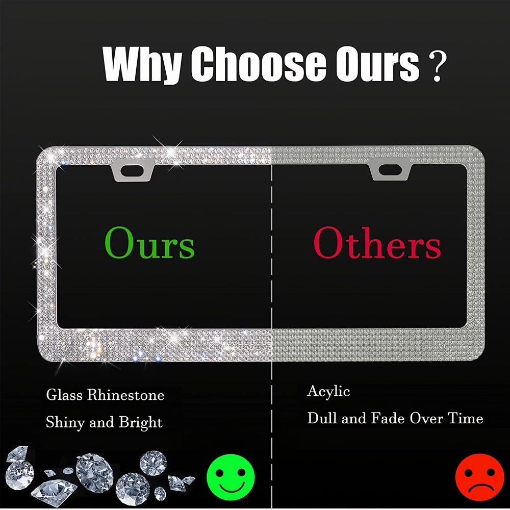 1 Pc Bling  License Plate Frames - Glass Rhinestone Car Tag Holder For Women,Metal Rhinestone Sparkly Car Plate Frame With Bolts,Bling Screws Caps