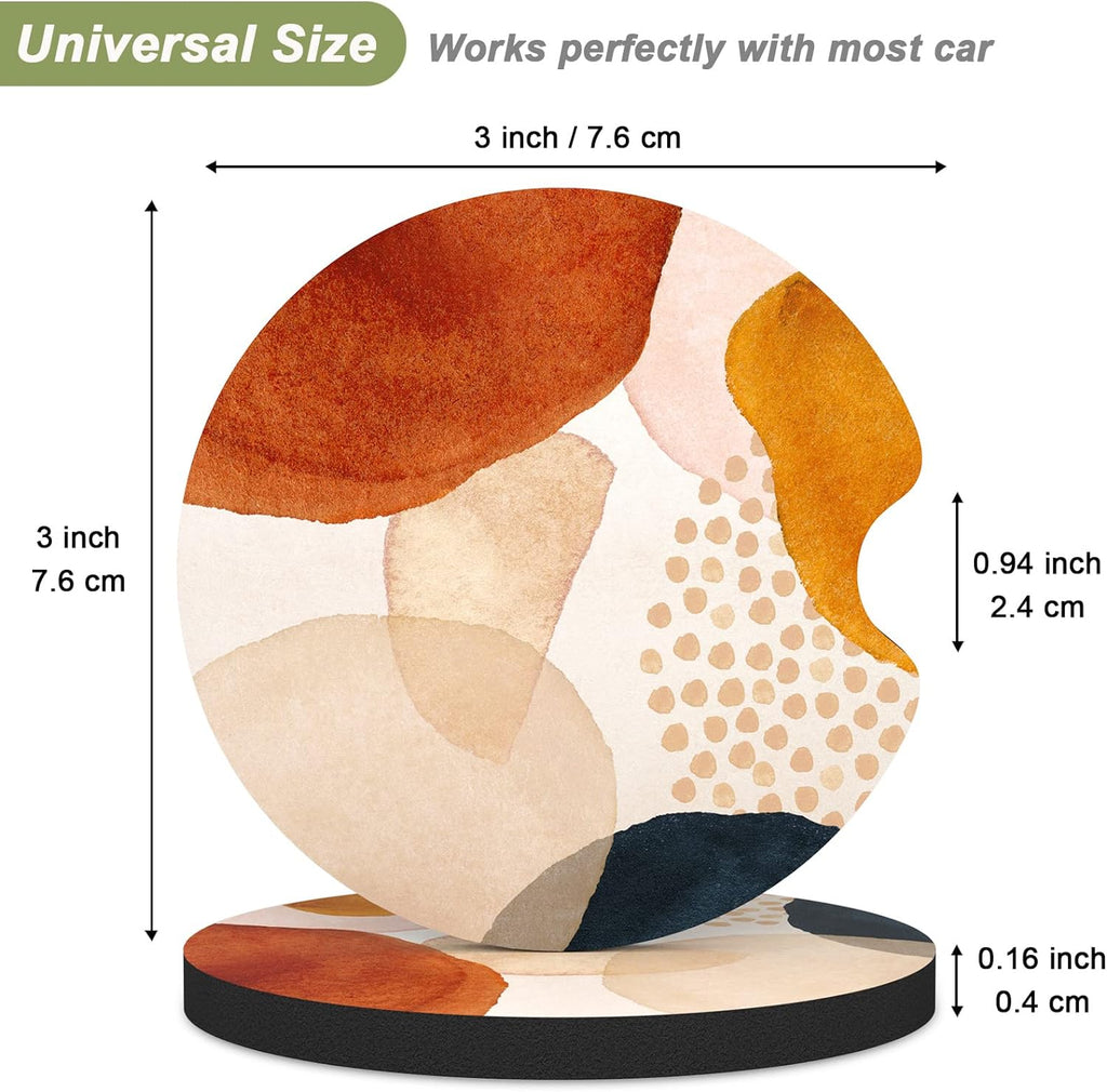 Nipichsha Car Cup Holder Coasters, Car Coasters for Cup Holders, 2 Pack Anti Slip Insert Coasters, Rubber Car Cup Mat with A Finger Notch, Cute Car Interior Accessories for Women (Simple Abstract Art)