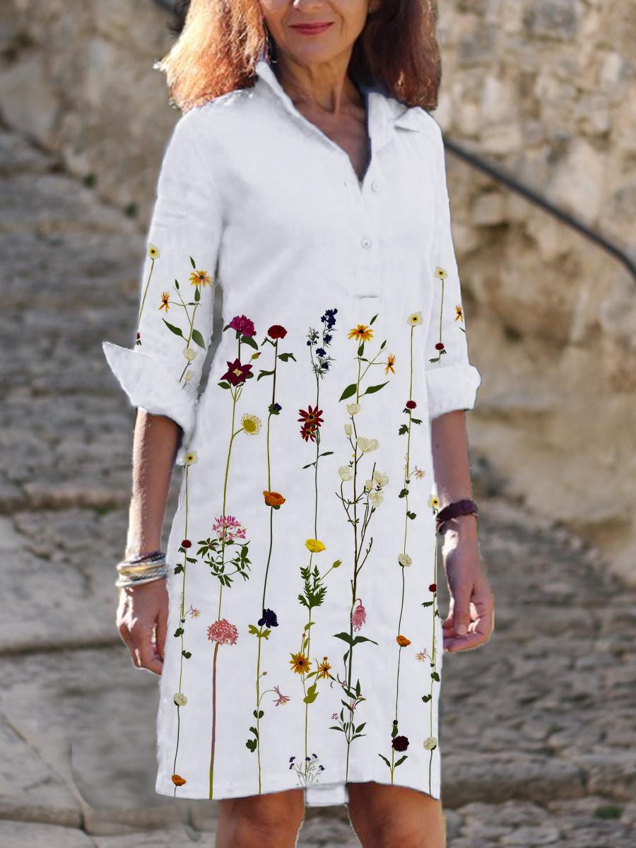 Casual Floral Print V-neck Midi Dress Women