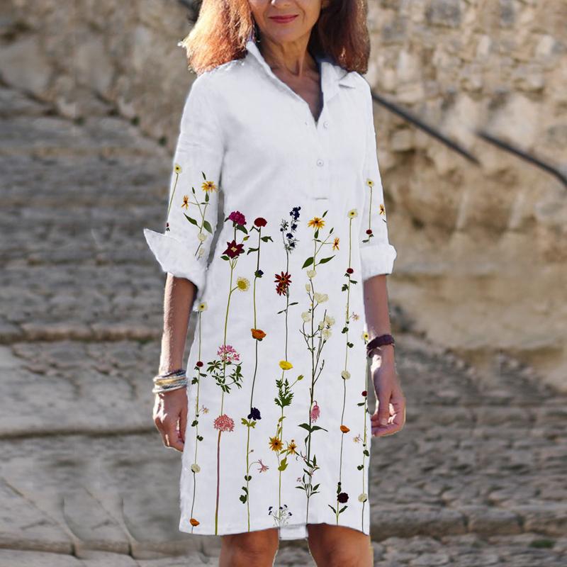 Casual Floral Print V-neck Midi Dress Women