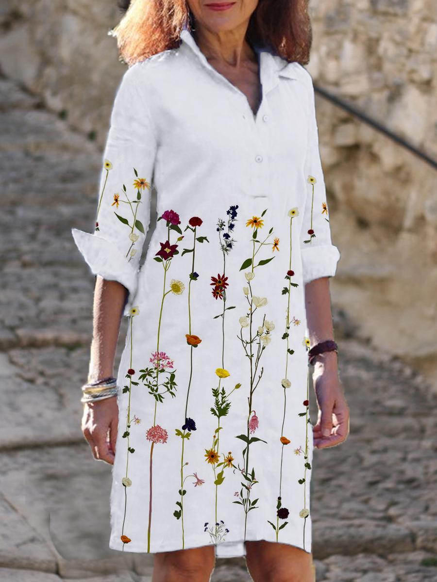 Casual Floral Print V-neck Midi Dress Women