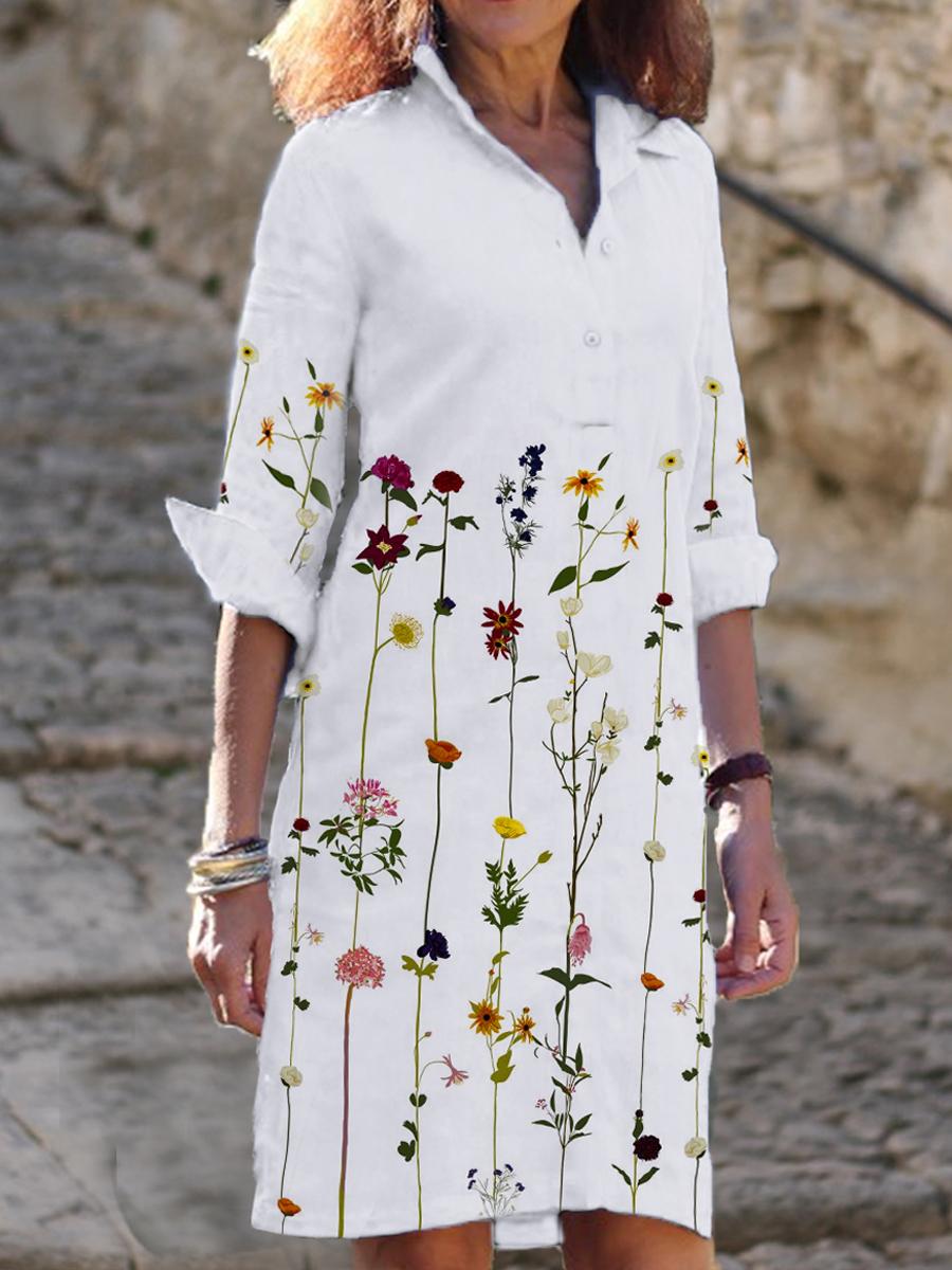 Casual Floral Print V-neck Midi Dress Women