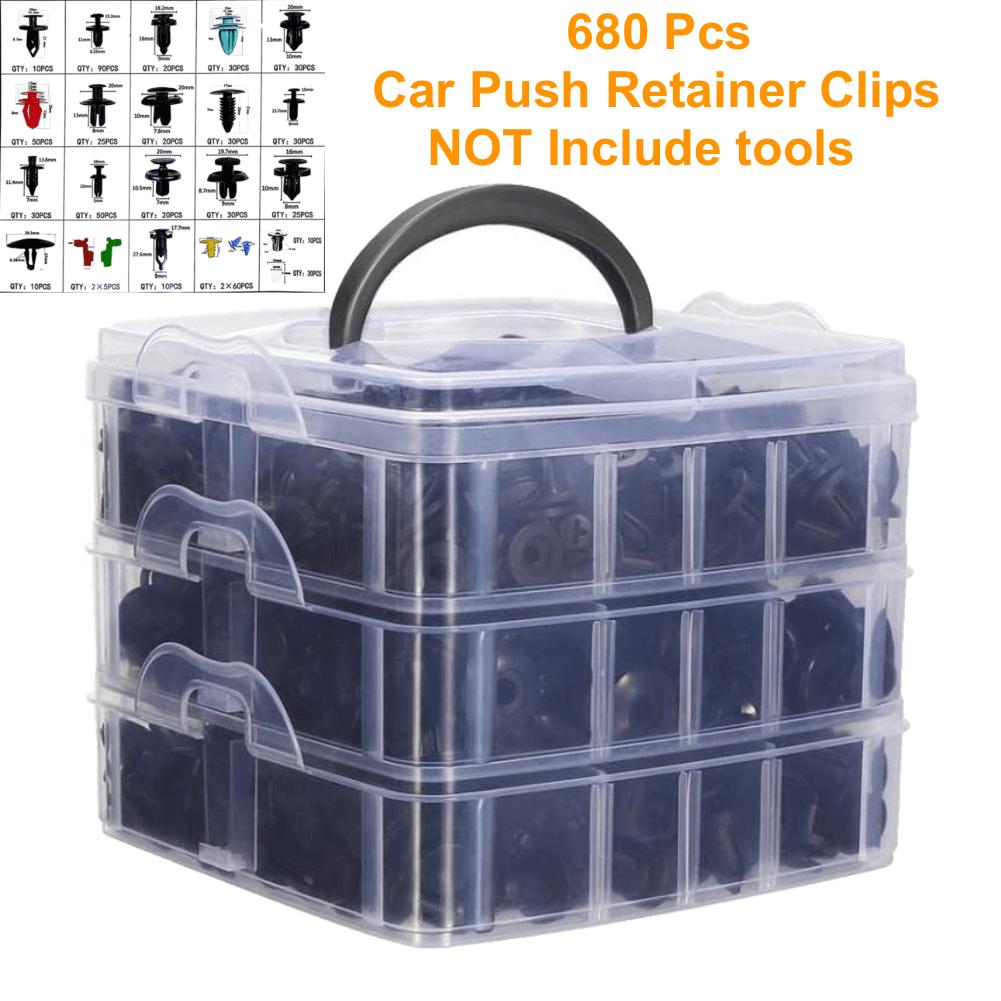 680 Pcs Car Push Retainer Clips Kit - Plastic Door Panel Fasteners, Fender Bumper Clips &amp; Most Popular Sizes Auto Push Pin