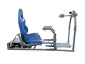 GTR Simulator - GTM Motion Simulator 2DoF Cockpit with Real Racing Seat and Mounts for Triple Monitor, Throttle/Stick Shifter &amp; Wheel/Yoke/HOTAS - Silver Frame Blue/White Seat