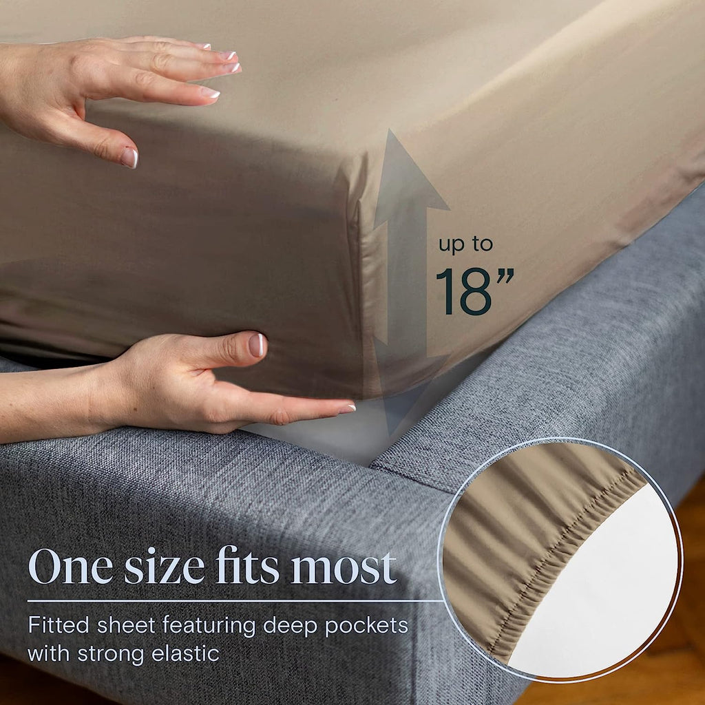 LuxClub 7 PC Split King Sheet Set Bamboo Sheets Deep Pockets 18" Eco Friendly Wrinkle Free Cooling Sheets Machine Washable Hotel Bedding Silky Soft - Taupe Split King