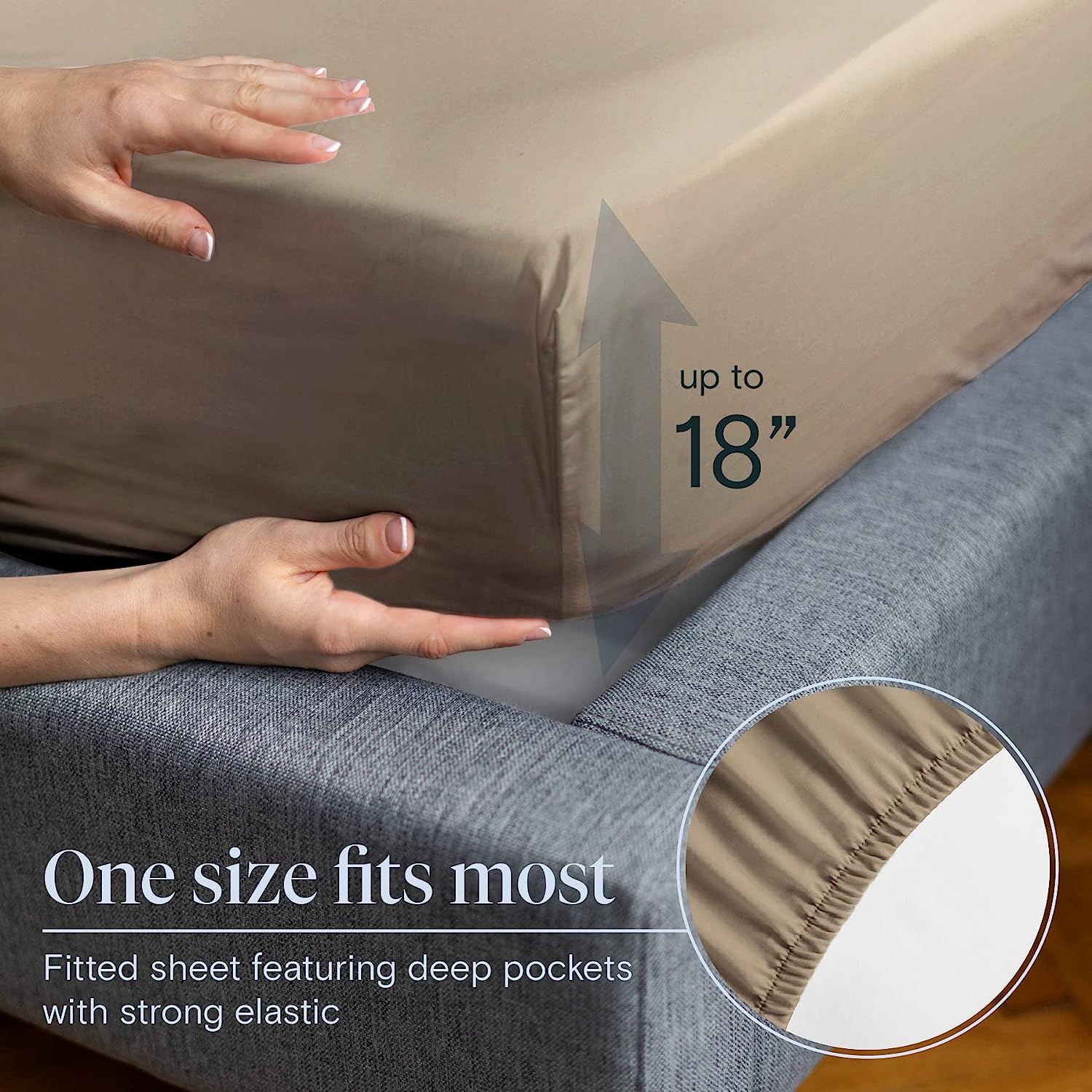 LuxClub 7 PC Split King Sheet Set Bamboo Sheets Deep Pockets 18" Eco Friendly Wrinkle Free Cooling Sheets Machine Washable Hotel Bedding Silky Soft - Taupe Split King