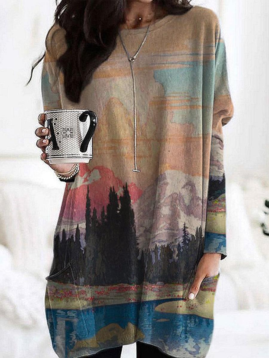 Women's Landscape Print Long T-shirt