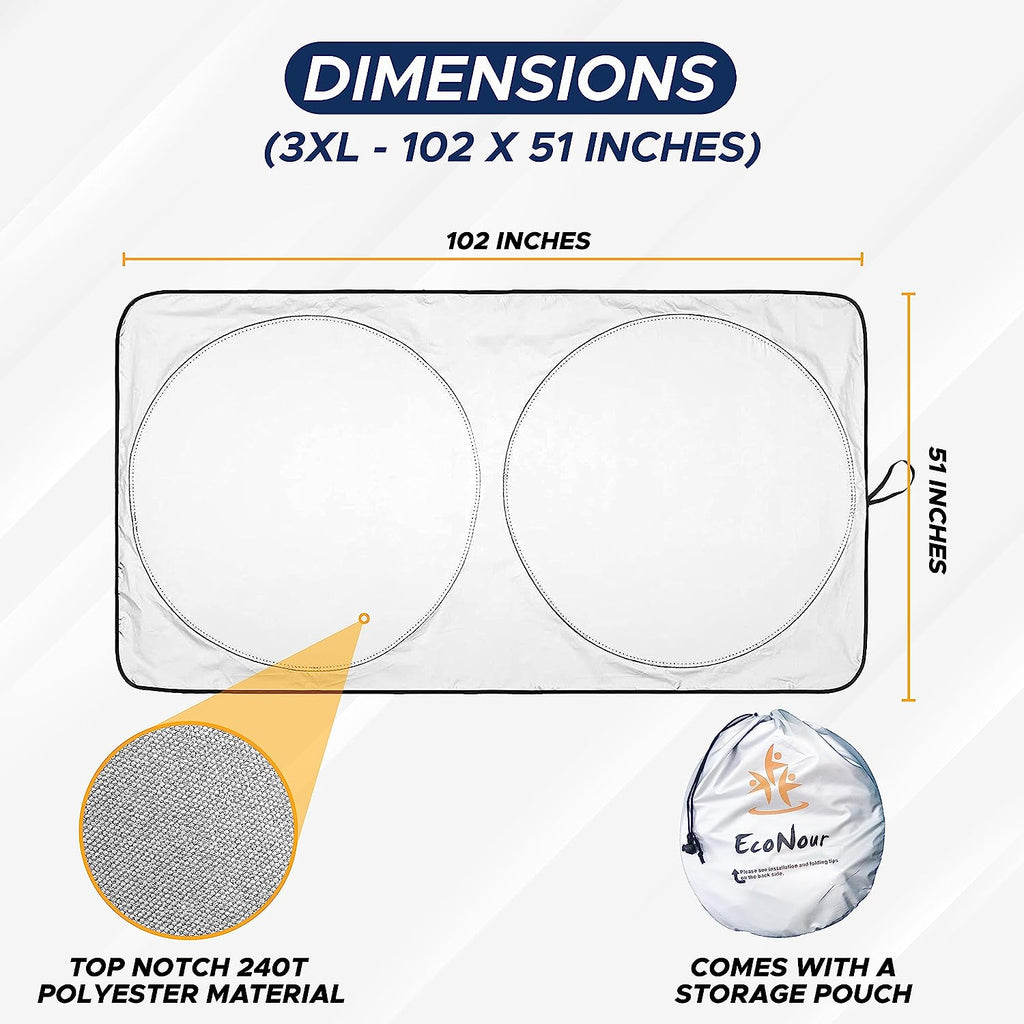EcoNour RV Windshield Sunshade | Reflective RV Windshield Cover for UV Rays &amp; Heat Protection, Keeps Your RV Motorhome Cool | Shades for RV Fits RVs, Trucks, Motorhomes, Buses