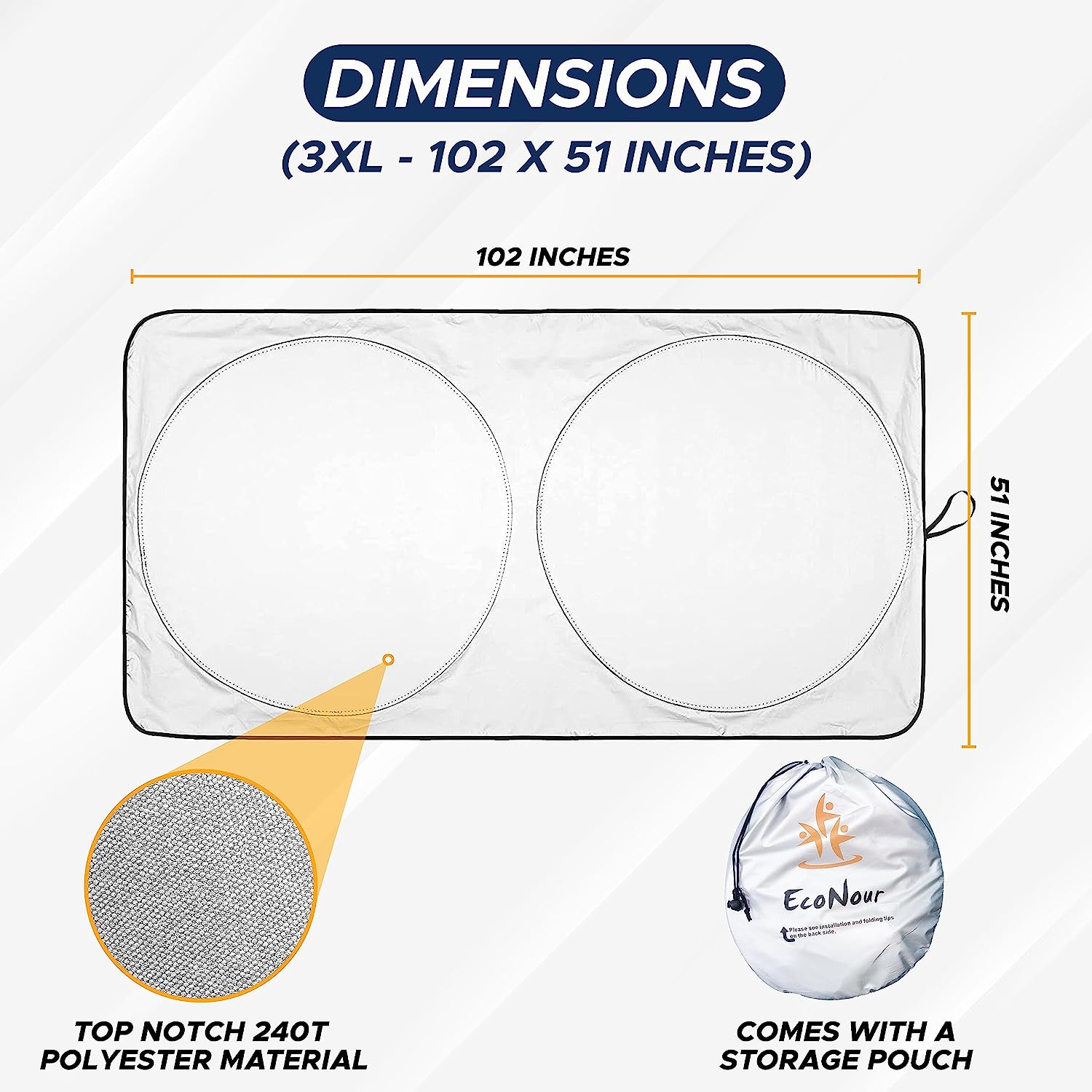 EcoNour RV Windshield Sunshade | Reflective RV Windshield Cover for UV Rays &amp; Heat Protection, Keeps Your RV Motorhome Cool | Shades for RV Fits RVs, Trucks, Motorhomes, Buses