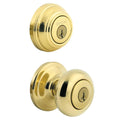 Juno Polished Brass Exterior Entry Door Knob and Double Cylinder Deadbolt Combo Pack Featuring SmartKey Security