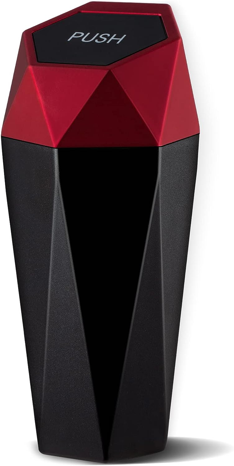 JUSTTOP Car Trash Can with Lid, Diamond  Small Automatic Portable Trash Can, Easy to Clean, Used in Car Home Office (Red)
