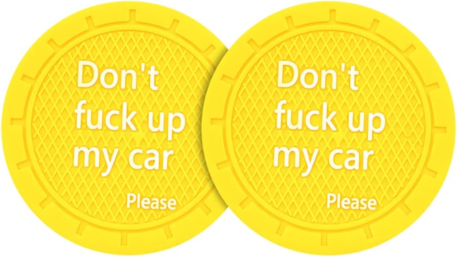 2 Pack Car Cup Holder Coasters, 2.75 Inch Non-Slip PVC Insert Cup Coaster, Anti-Scratch Auto Cup Mats for Women Men, Vehicle Interior Accessories Universal for Car, SUV, Truck (D Yellow/2PCS)