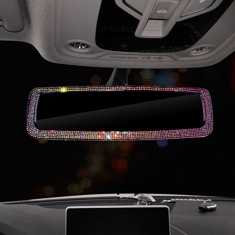 Car Rearview Mirror Cover, Interior Universal Auto Rear View Mirror Bling Rhinestone Luxury Surface Mirror Cover Auto Accessories